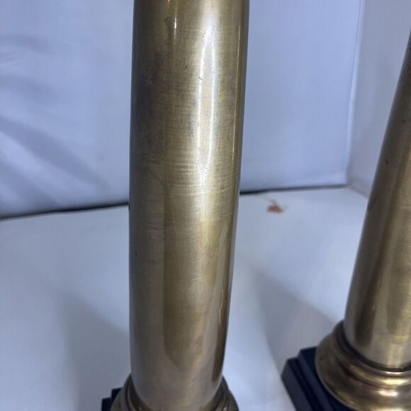 Vintage Pair of Brass Column Candlestick Holder 15” Tall MCM Very Heavy - Picture 7 of 11